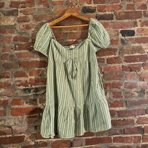 Speechless Green and White Striped Babydoll Dress Junior's Large